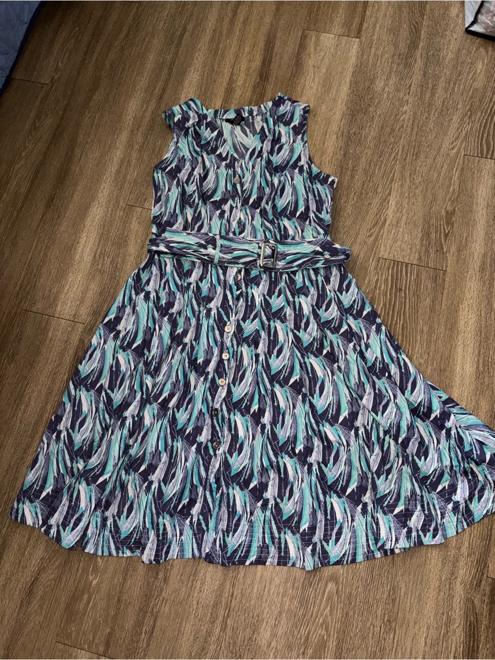 Alfani Woman 16W Sleeveless Belted Midi Dress Blue Aqua  Button Front b80